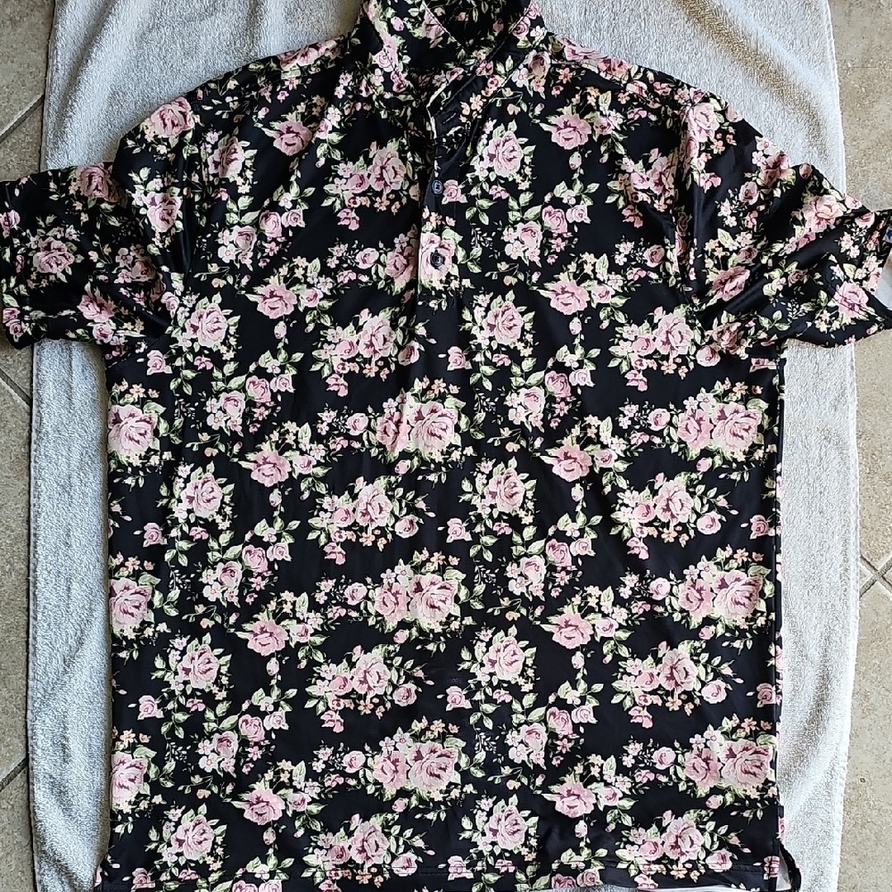 Floral Black and Pink Polo Shirt